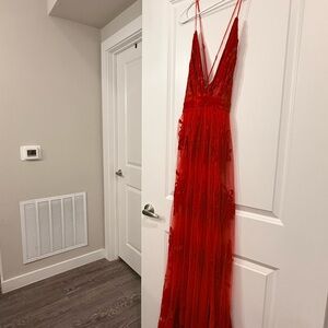 Windsor Red Sheer Floral Appliqué Maxi Dress